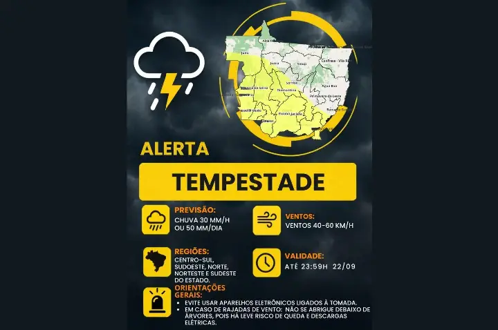 Alerta de tempestade coloca diversas regiões de Mato Grosso em atenção nesta terça-feira