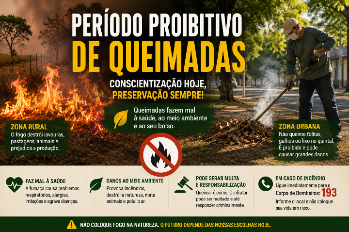 Período proibitivo de queimadas exige conscientização e responsabilidade da população