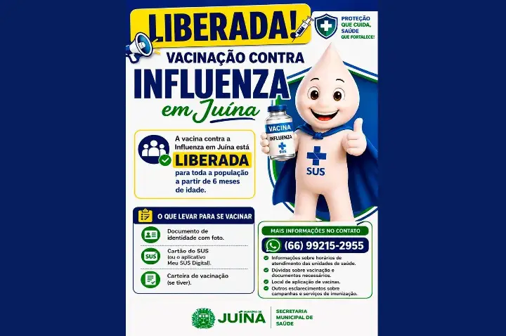 Vacinação contra a Influenza é liberada para toda a população em Juína