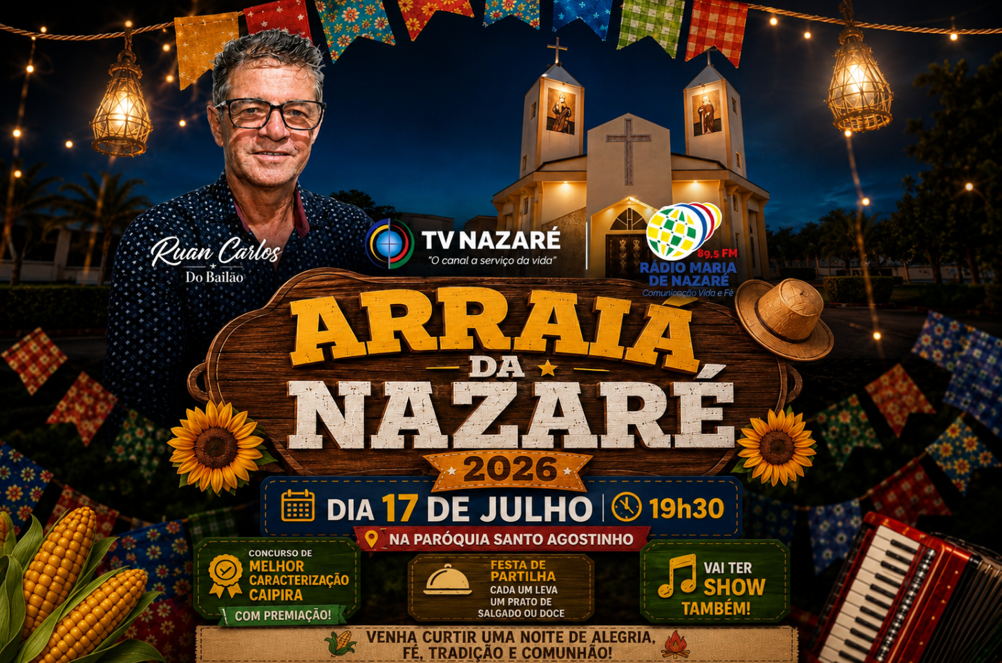 Arraiá da Nazaré 2026 promete noite de alegria, partilha e confraternização.