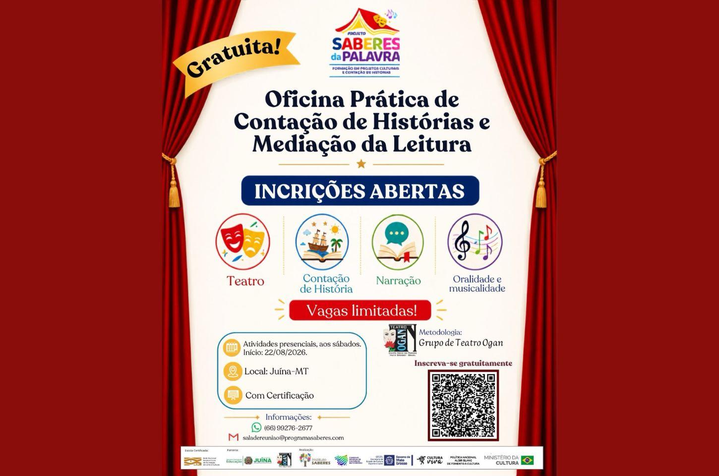 Instituto Saberes abre inscrições para oficina gratuita de contação de histórias e teatro em Juína