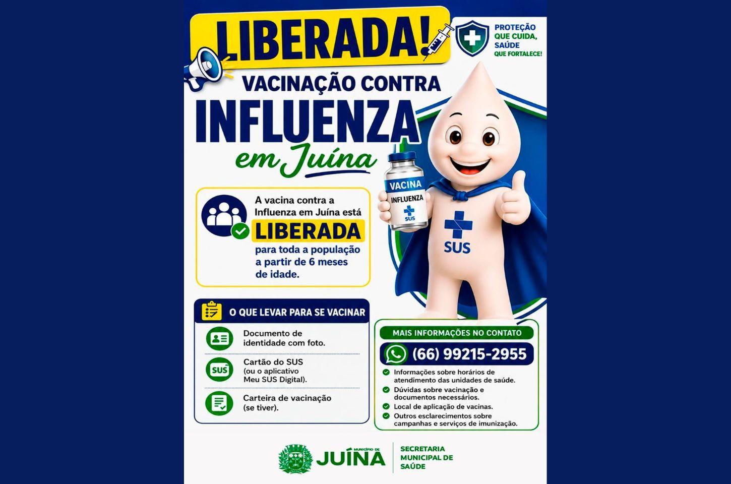 Vacinação contra a Influenza é liberada para toda a população em Juína